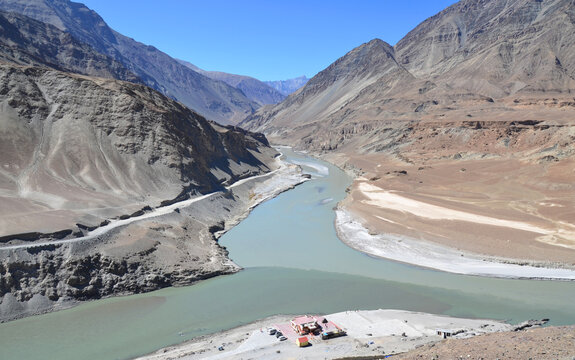 Confluence of the Indus and Zanskar Rivers near Nimmu, Ladakh, India