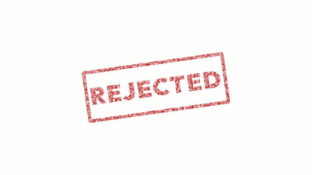 Red rejected rubber stamp appearing on white background. 4K Video