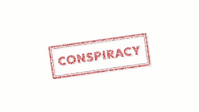 Conspiracy red rubber stamp animation on white background. 4K Video