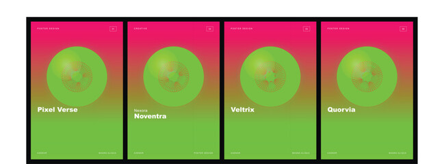 Minimalist poster design for web design agency, promoting creativity and innovation with vibrant colors and abstract spirograph pattern. © Md