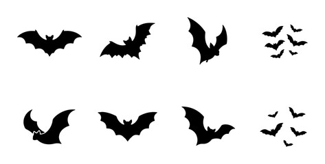 Fototapeta premium Halloween Bat Silhouettes, Spooky Flying Creatures Vector Icons, Dark Night Animal Graphics for Holiday Design