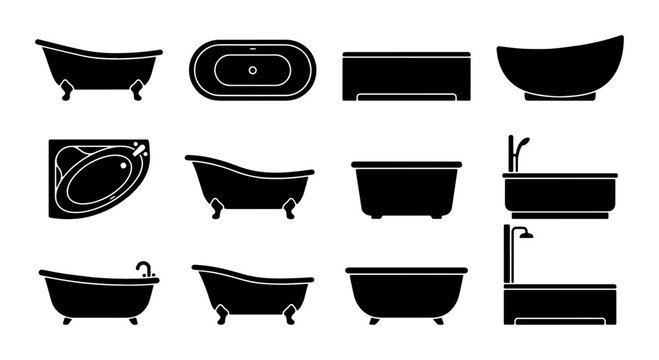 Bathtub Collection Vector Icons: Modern & Classic Styles for Bathroom Design, Plumbing, and Home Renovation
