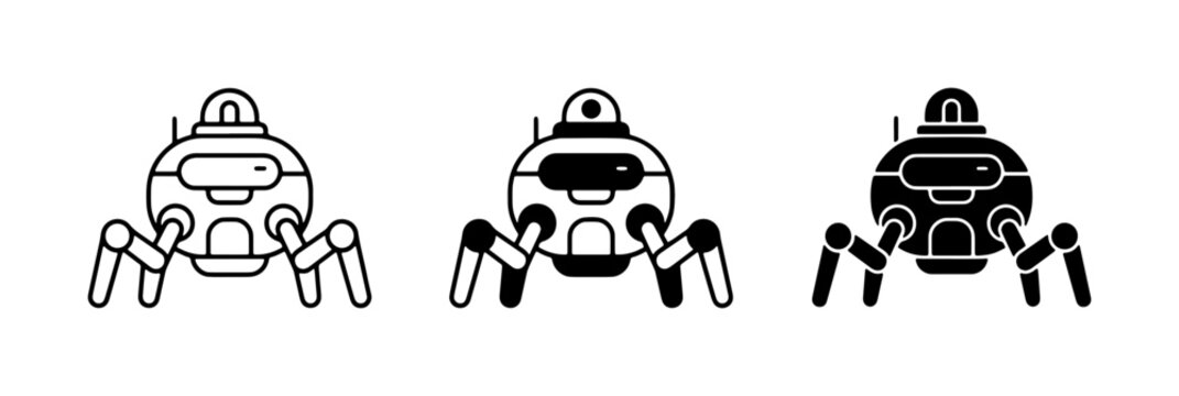 Spider Robot Icons, Futuristic Android Machine, AI Bot Vector Set, Technology Concept