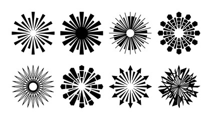 Obraz premium Explosion Burst Starbursts, Radial Sunbursts, Geometric Starbursts, Set of 8 Black Vector Elements