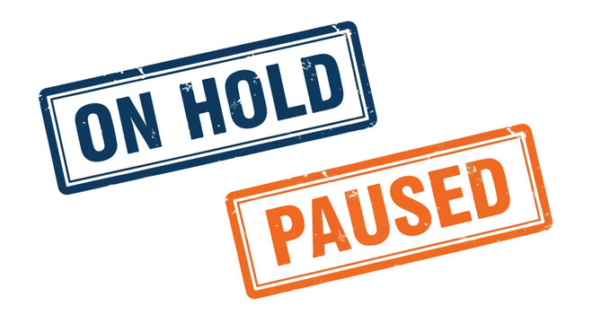 Two Stamps Indicating On Hold and Paused Status in a Graphic Design Context.