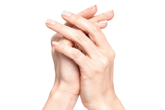 Two hands clasped together in a gentle gesture as isolated on transparent background