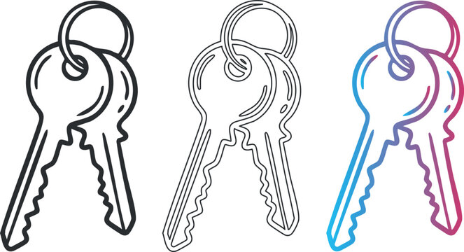 Set of keys in various styles: linear, outline, gradient