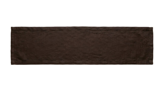 Dark Brown Linen Table Runner with Textured Fabric and Stitched Edges PNG Isolated on transparent background