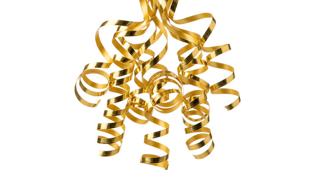 Golden Party Streamers and Ribbons for Celebration and Fun PNG Isolated on transparent background