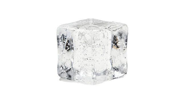 Clear ice cube with air bubbles and frost detail PNG Isolated on transparent background
