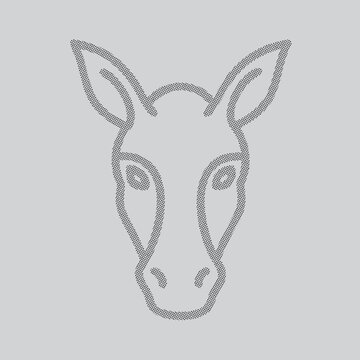 Outline drawing of a donkey head on gray background with portrait