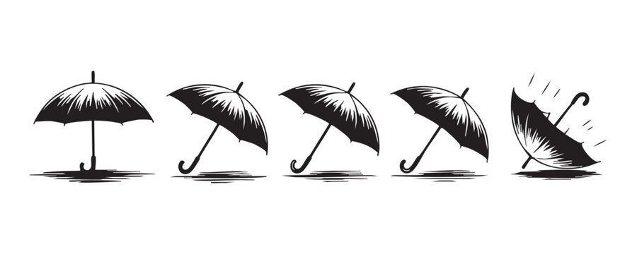 Collection of black umbrella illustrations depicting various wind effects and stability levels.