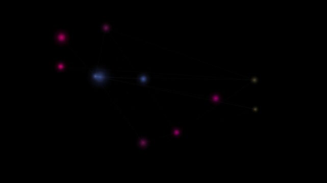 A seamless looping animation of a glowing abstract network with stars and nodes