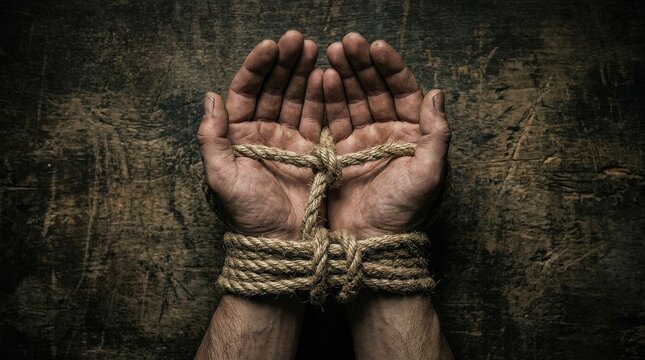 Usa labor day reflection hands bound by rope symbolizing worker struggles