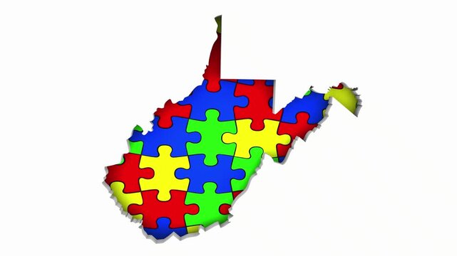 West Virginia WV State Map Autism Puzzle Pieces Awareness Autistic Symbol Spectrum 3d Animation