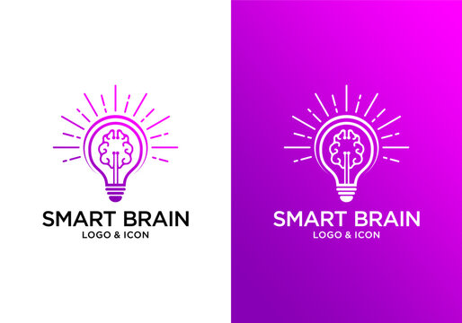 Brain lightbulb vector logo design template, smart idea and creative mind concept icon
