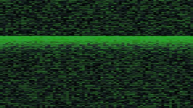 Seamless loop of digital noise and glitching green matrix patterns
