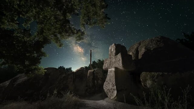 Old Stone Cross with the Milky Way Rising in the Background