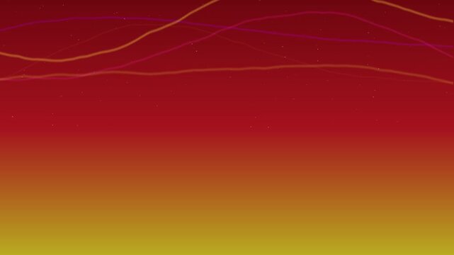 Abstract red gradient background with looping wavy golden lines and subtle light particles.
