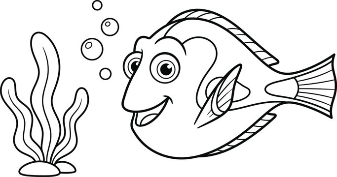 Dory the blue tang fish line art illustration