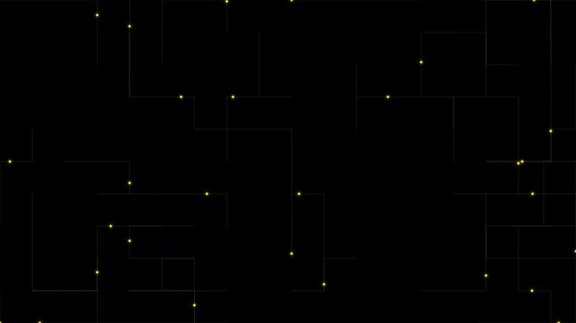 This looping video displays yellow dots connected by thin lines moving across a black background.