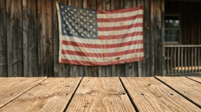 Usa labor day celebration rustic american flag on wooden table background
