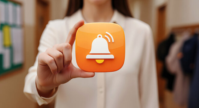 Alert bell icon that swings with curved sound waves, warning emblem for urgent messages and school rings, wake up calls and timely signals in notification stories and safety announcement publications