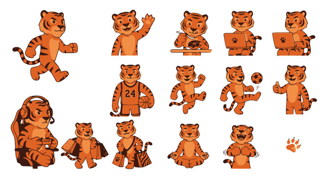 tiger mascot set Illustrator Artwork