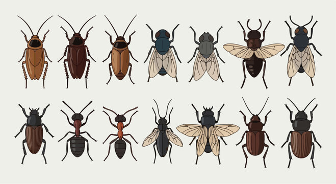 Collection of diverse beetle specimens arranged in rows for insect study and display.