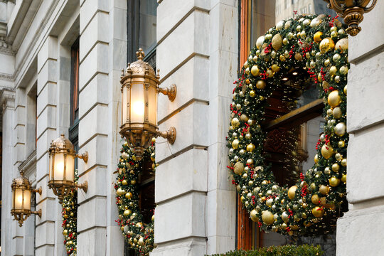 Holiday Wreaths and Wall Lantern