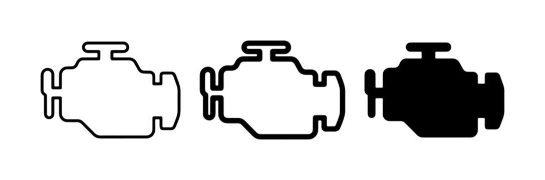 Engine Warning Light Icons: Check Engine Symbol Vector Set, Automotive Indicator Graphics