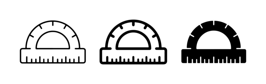 Protractor Icons Set: Measuring Tool Graphics, Angle Measurement, Geometric Drafting Symbols