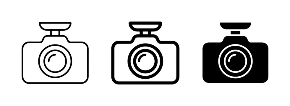Dash Cam Icons Set: Black and White Line Art & Solid Fill for Vehicle Security and Recording