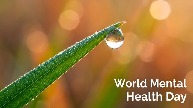 World mental health day dewdrop on grass blade symbolizing hope and wellbeing