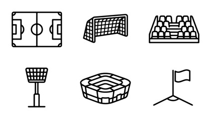 Soccer Stadium Icons: Field, Goal, Stands, Spotlight, Arena, Corner Flag Set © Farjan
