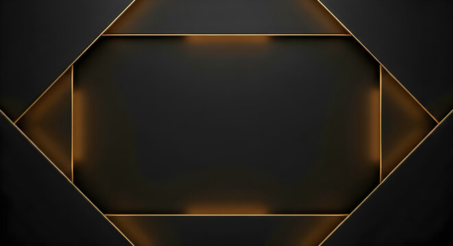 Luxury black background with golden geometric lines and glowing light borders
