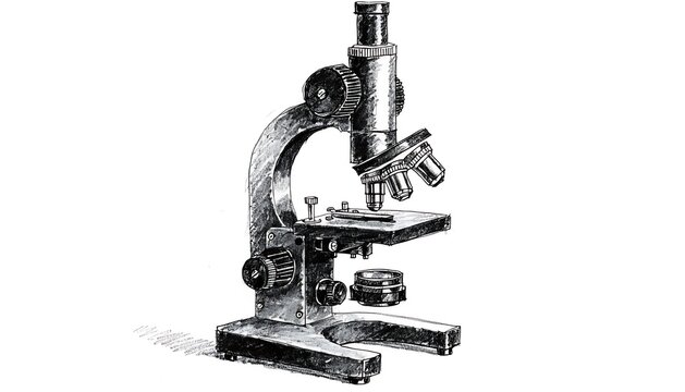 Classic microscope on a white background for science and education