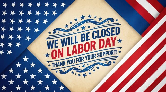 Usa labor day closure announcement business holiday notice with patriotic american flag design