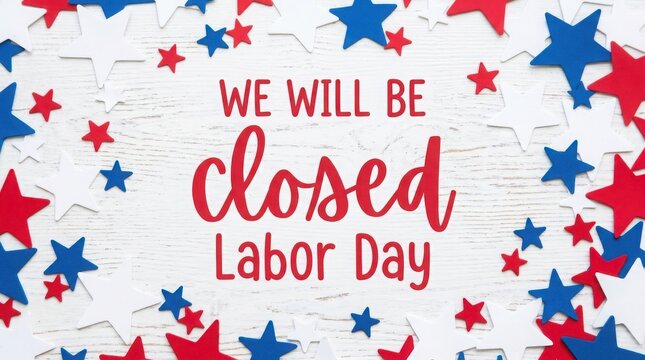 Usa labor day closure announcement festive stars stripes background for business notices