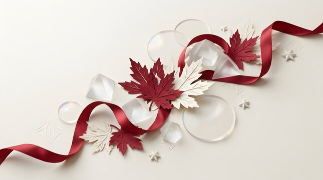 Canada day civic holiday celebration maple leaves ribbon and geometric design
