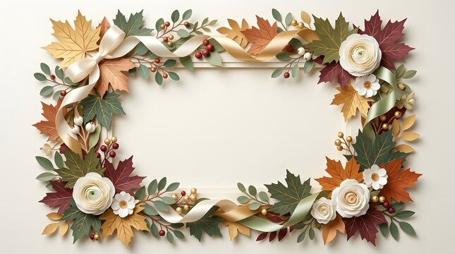 Festive autumn floral frame for civic holiday celebrations fall season greetings