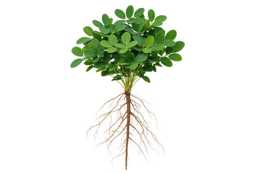 Peanut plant with roots isolated on white background