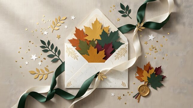 Civic holiday card with maple leaves autumn greetings and festive celebration design