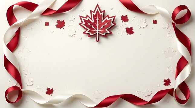 Canada day celebration festive civic holiday background with maple leaves and ribbons