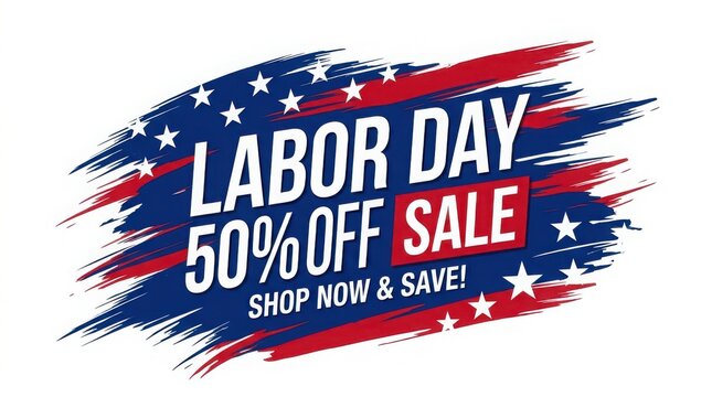 Usa labor day sale 50 off promotion with american flag background for retail