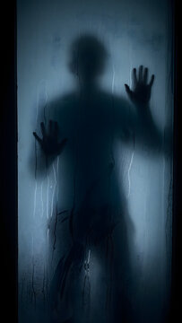Shadow Figure Behind Frosted Glass. Vertical Phone Wallpaper Background