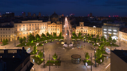 Naklejka premium Night view of Freedom Square in Łódź, Poland.