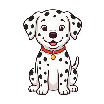 Cute Cartoon Dalmatian Puppy Sitting with Red Collar, Flat Vector Illustration