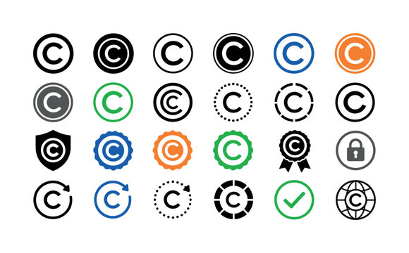 Collection of copyright symbols and icons in various colors and styles