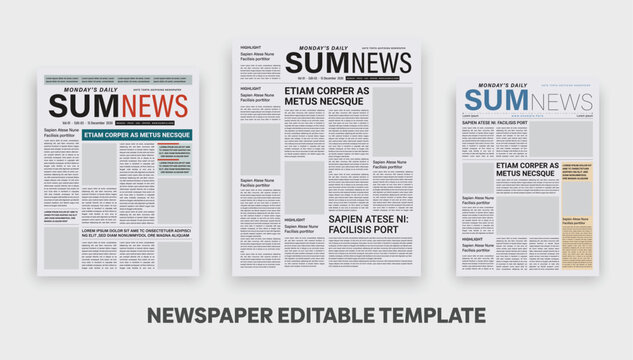 Graphical design newspaper template. Retro newsprint with text and images
